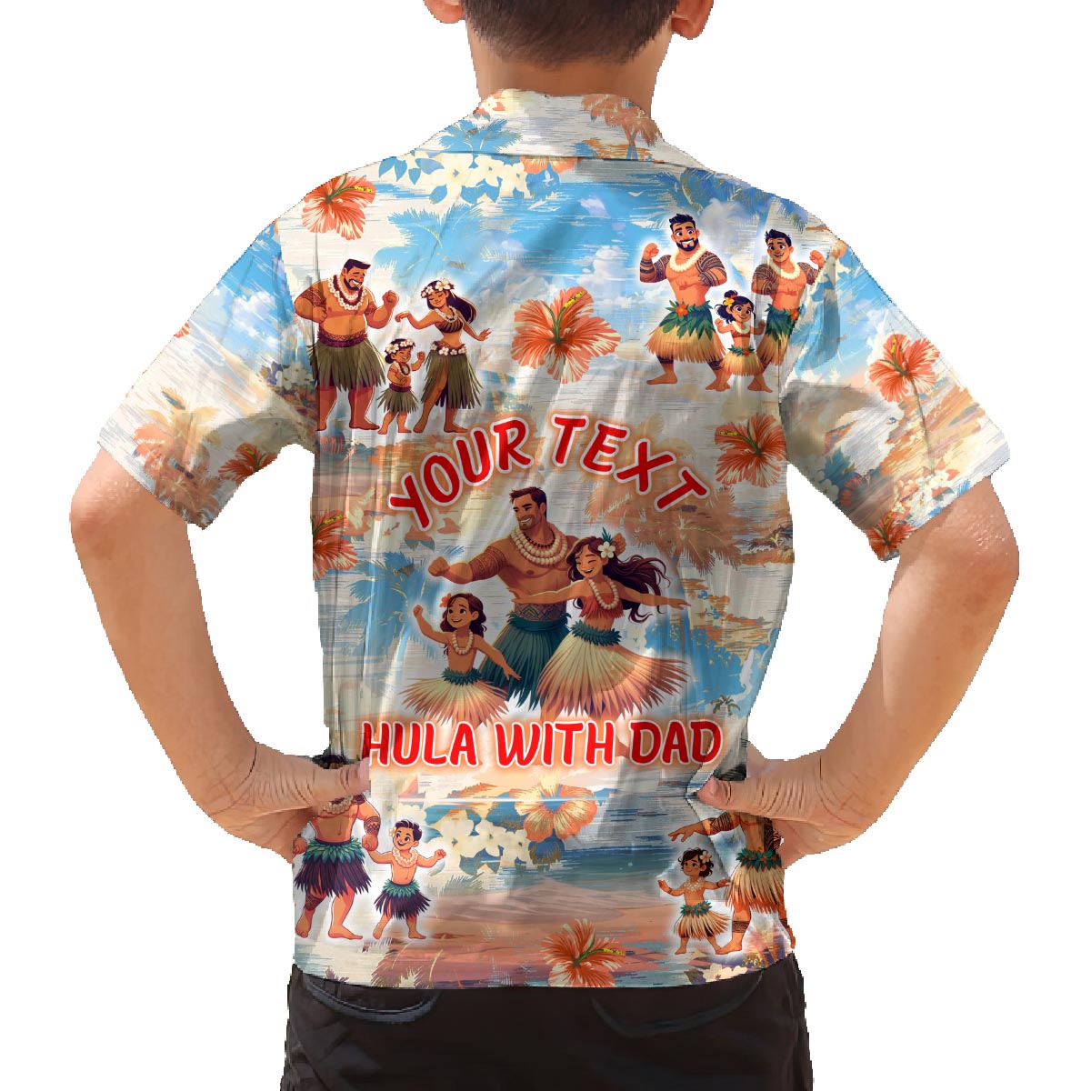 Hawaii Father's Day Family Matching Off The Shoulder Long Sleeve Dress and Hawaiian Shirt Hula With Dad DT02 - Polynesian Pride