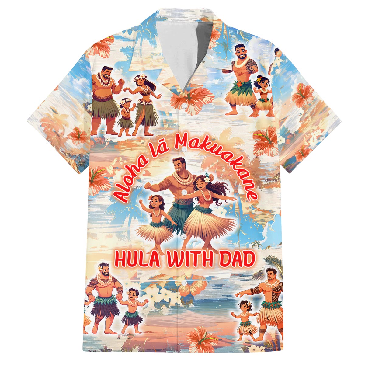 Hawaii Father's Day Family Matching Off The Shoulder Long Sleeve Dress and Hawaiian Shirt Hula With Dad DT02 Dad's Shirt - Short Sleeve Art - Polynesian Pride