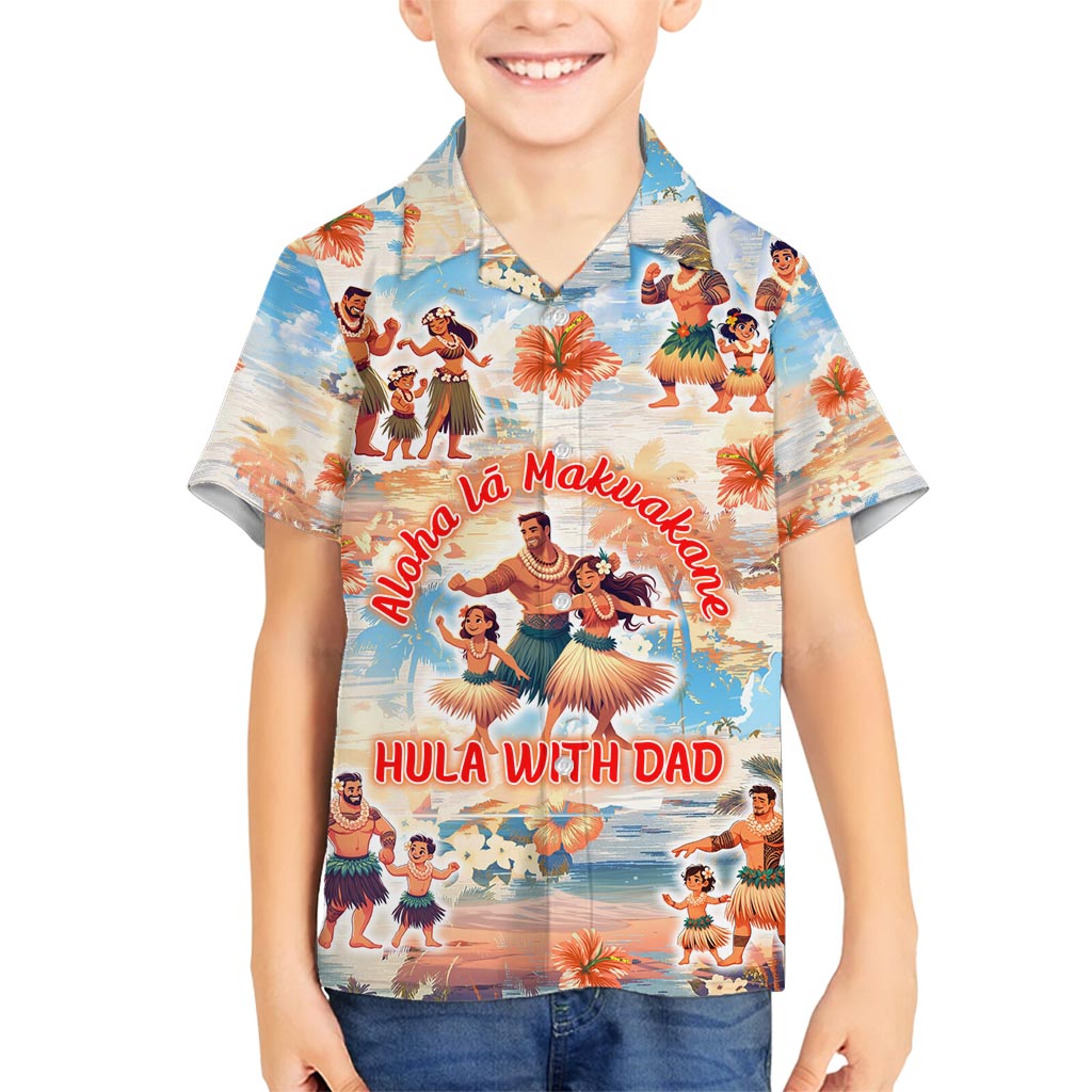 Hawaii Father's Day Family Matching Off Shoulder Maxi Dress and Hawaiian Shirt Hula With Dad