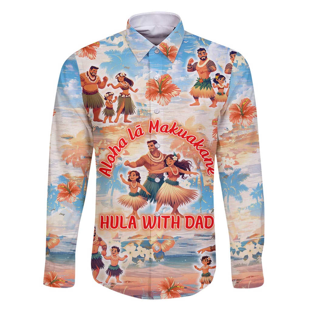 Hawaii Father's Day Family Matching Tank Maxi Dress and Hawaiian Shirt Hula With Dad DT02 Dad's Shirt - Long Sleeve Art - Polynesian Pride