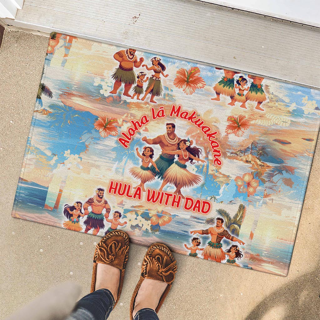 Hawaii Father's Day Rubber Doormat Hula With Dad