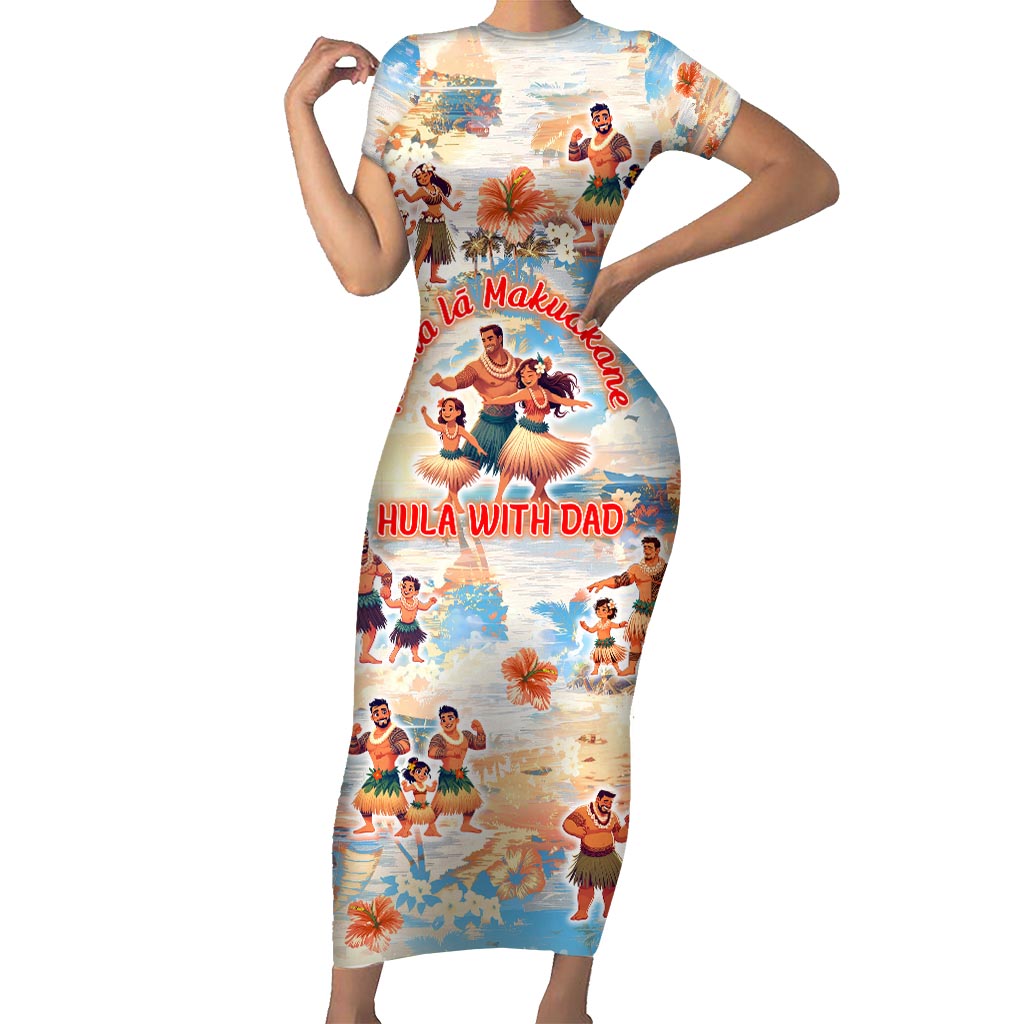 Hawaii Father's Day Short Sleeve Bodycon Dress Hula With Dad DT02 Long Dress Art - Polynesian Pride
