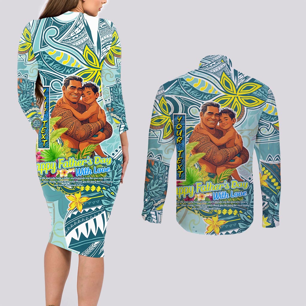 Palau Father's Day Polynesia Couples Matching Long Sleeve Bodycon Dress and Long Sleeve Button Shirt Dad and Son