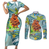 Palau Father's Day Polynesia Couples Matching Short Sleeve Bodycon Dress and Long Sleeve Button Shirt Dad and Son