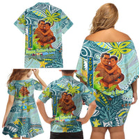 Palau Father's Day Polynesia Family Matching Off Shoulder Short Dress and Hawaiian Shirt Dad and Son
