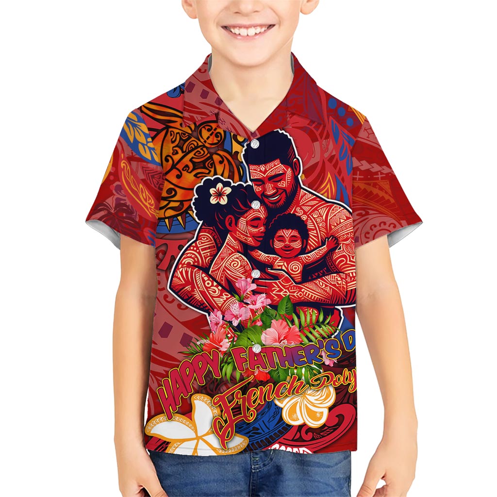 Happy Father's Day French Polynesia Kid Hawaiian Shirt Family Turtle Hibiscus