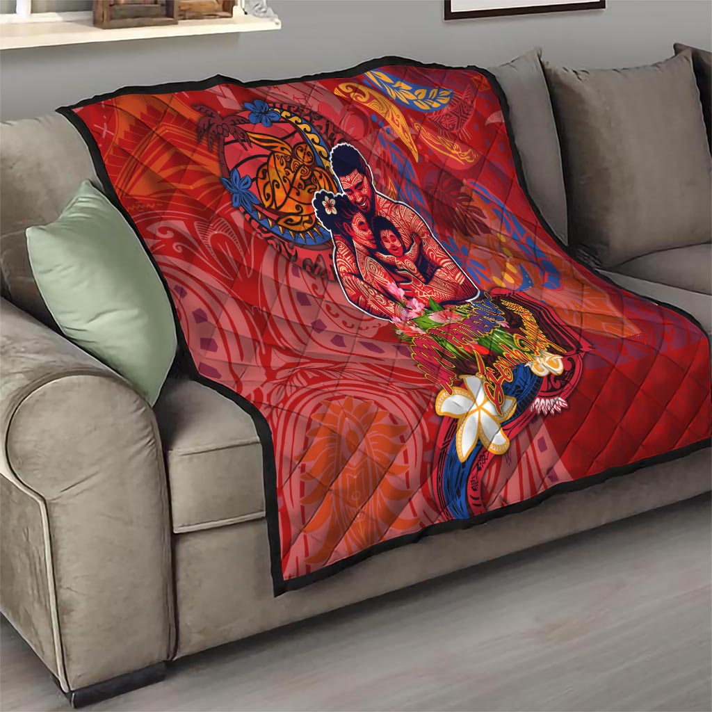 Happy Father's Day French Polynesia Quilt Family Turtle Hibiscus