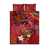 Happy Father's Day French Polynesia Quilt Bed Set Family Turtle Hibiscus