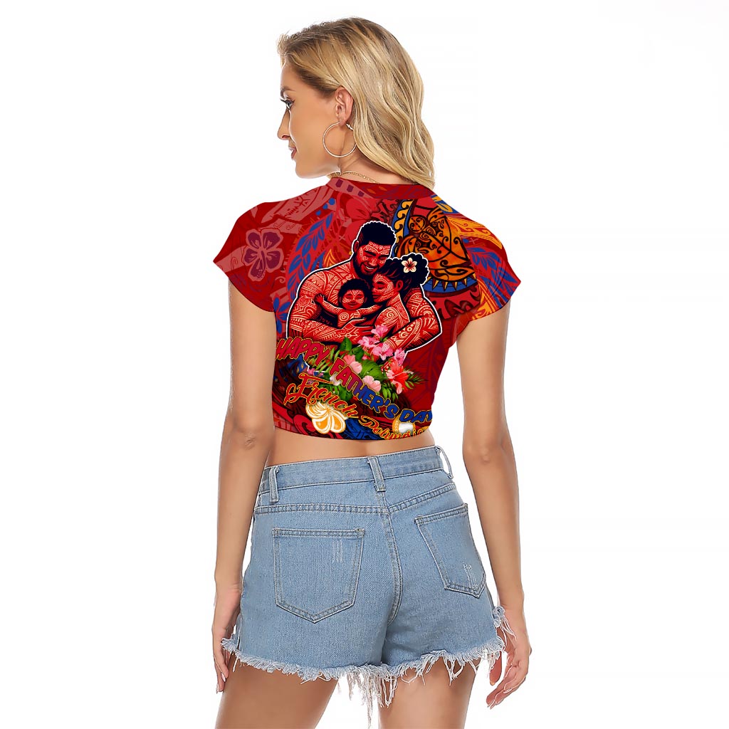 Happy Father's Day French Polynesia Raglan Cropped T Shirt Family Turtle Hibiscus DT02 - Polynesian Pride