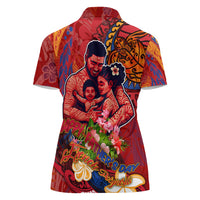 Happy Father's Day French Polynesia Women Polo Shirt Family Turtle Hibiscus