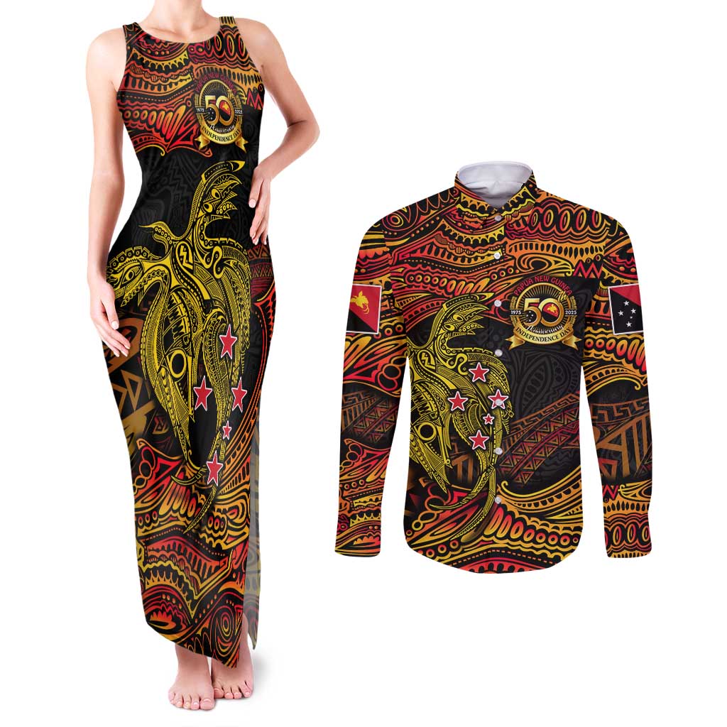 Papua New Guinea 50th Independence Day Couples Matching Tank Maxi Dress and Long Sleeve Button Shirt Culture Spirit and Sovereignty