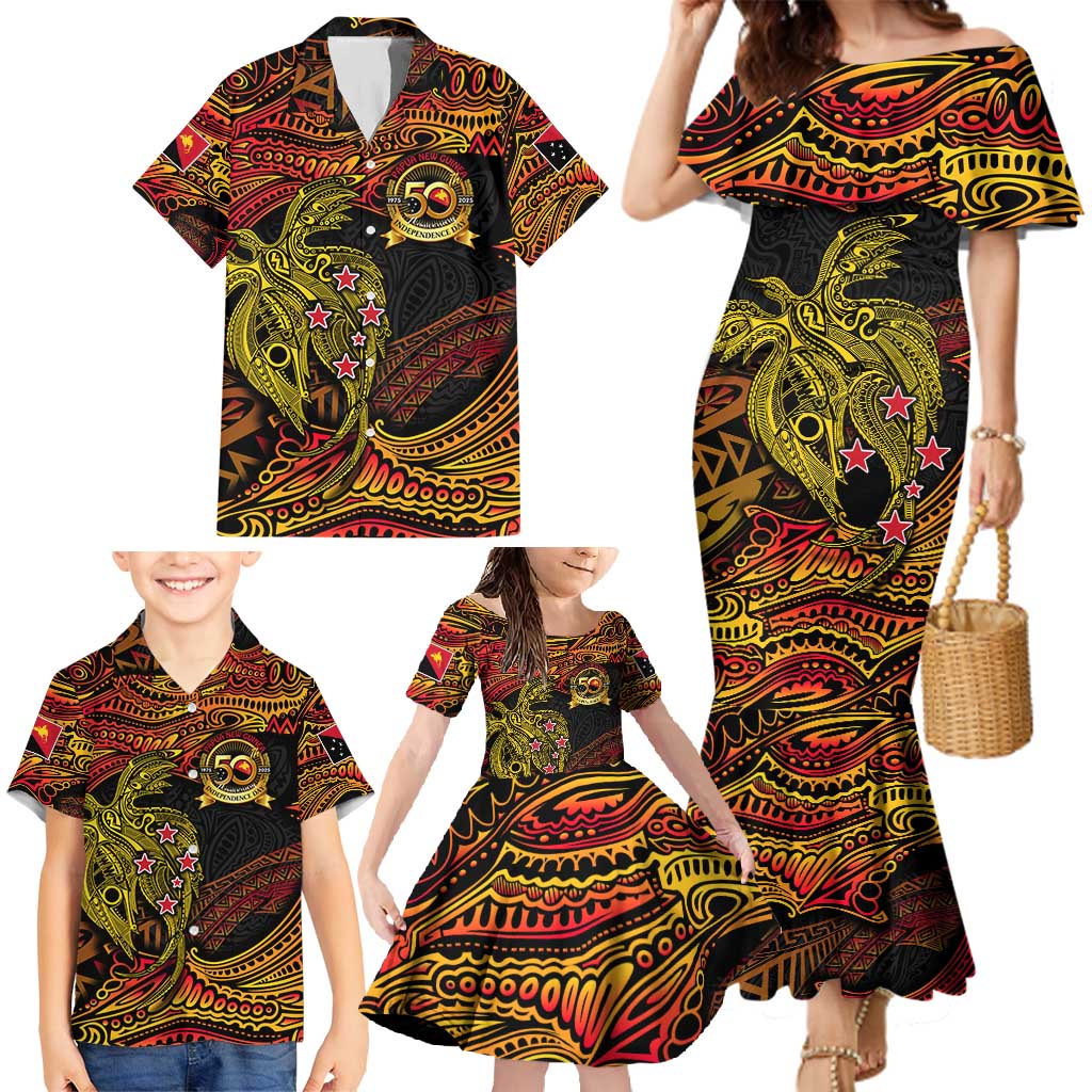 Papua New Guinea 50th Independence Day Family Matching Mermaid Dress and Hawaiian Shirt Culture Spirit and Sovereignty