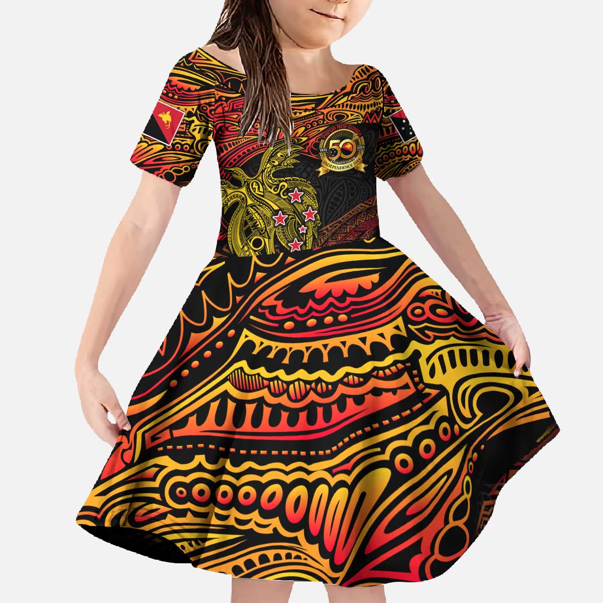 Papua New Guinea 50th Independence Day Family Matching Off The Shoulder Long Sleeve Dress and Hawaiian Shirt Culture Spirit and Sovereignty