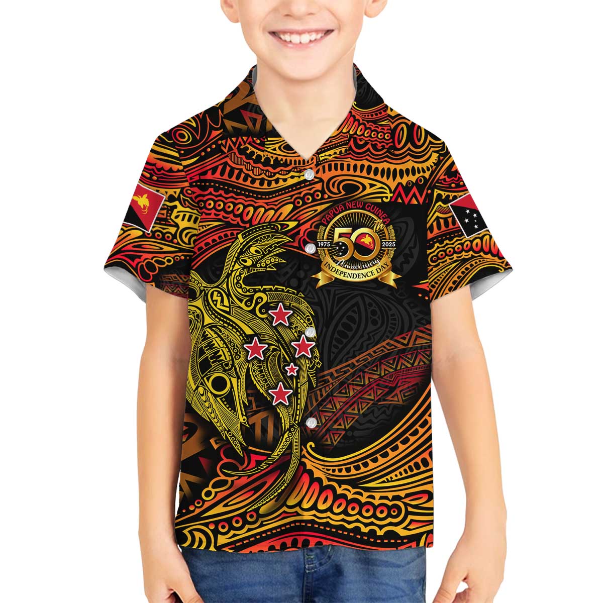 Papua New Guinea 50th Independence Day Family Matching Off The Shoulder Long Sleeve Dress and Hawaiian Shirt Culture Spirit and Sovereignty
