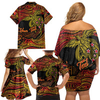Papua New Guinea 50th Independence Day Family Matching Off Shoulder Short Dress and Hawaiian Shirt Culture Spirit and Sovereignty