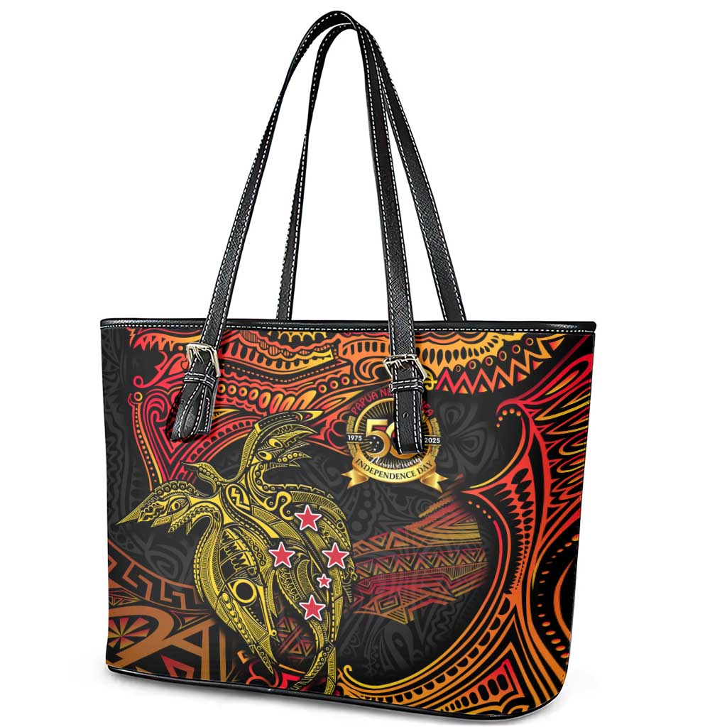 Papua New Guinea 50th Independence Day Leather Tote Bag Culture Spirit and Sovereignty