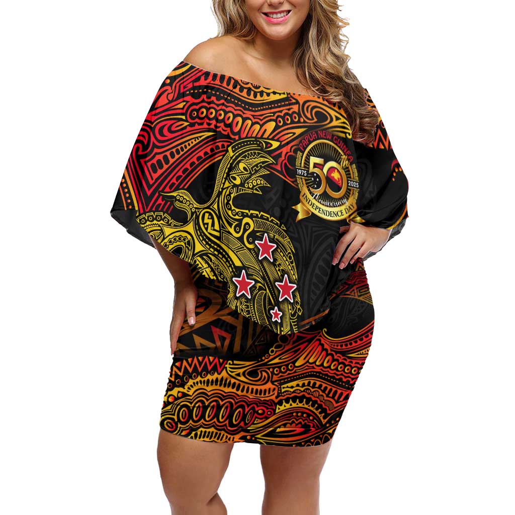 Papua New Guinea 50th Independence Day Off Shoulder Short Dress Culture Spirit and Sovereignty