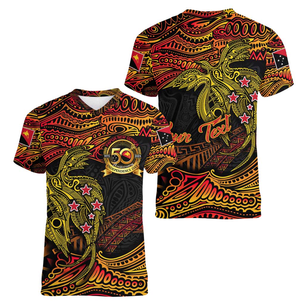 Papua New Guinea 50th Independence Day Women V-Neck T-Shirt Culture Spirit and Sovereignty