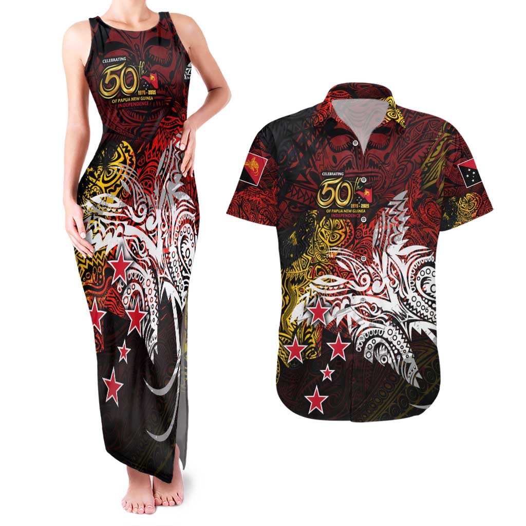 PNG 1975 - 2025 Couples Matching Tank Maxi Dress and Hawaiian Shirt Papua New Guinea 50th Independence Anniversary