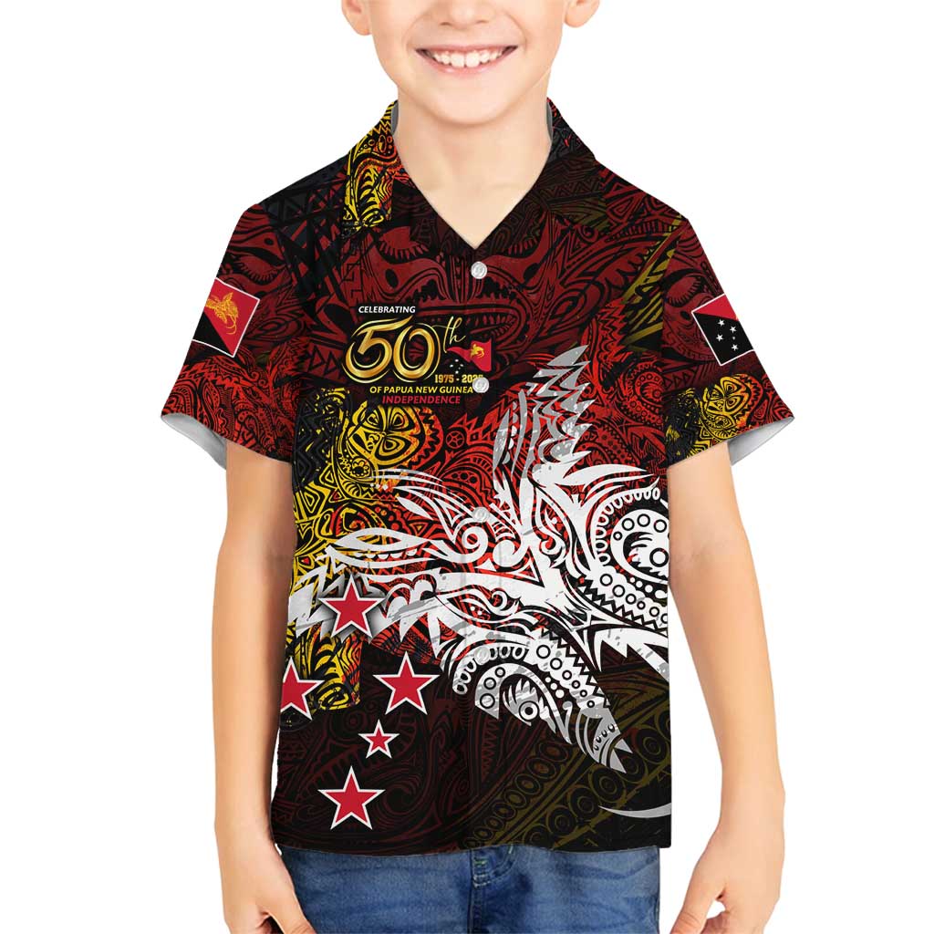 PNG 1975 - 2025 Family Matching Long Sleeve Bodycon Dress and Hawaiian Shirt Papua New Guinea 50th Independence Anniversary