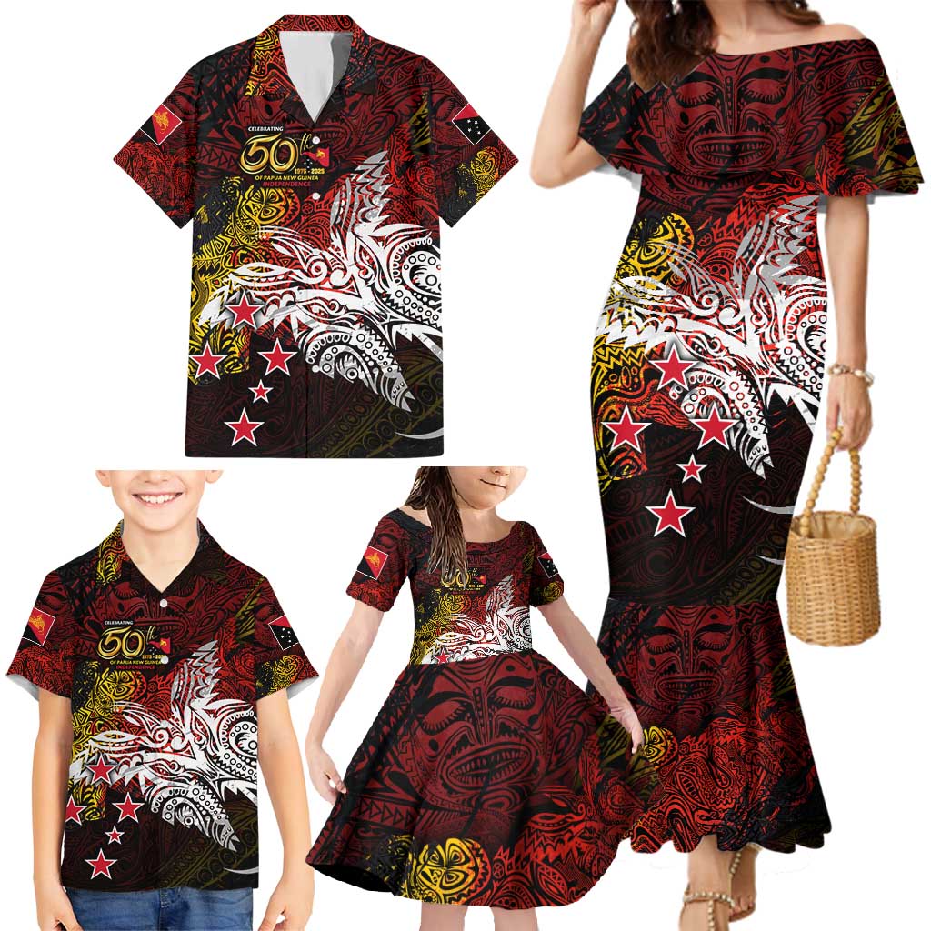 PNG 1975 - 2025 Family Matching Mermaid Dress and Hawaiian Shirt Papua New Guinea 50th Independence Anniversary