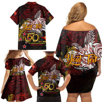 PNG 1975 - 2025 Family Matching Off Shoulder Short Dress and Hawaiian Shirt Papua New Guinea 50th Independence Anniversary