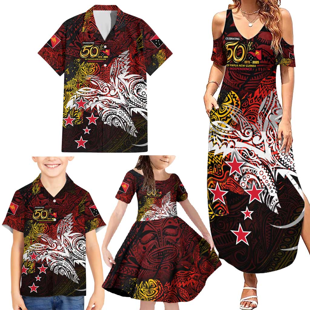 PNG 1975 - 2025 Family Matching Summer Maxi Dress and Hawaiian Shirt Papua New Guinea 50th Independence Anniversary