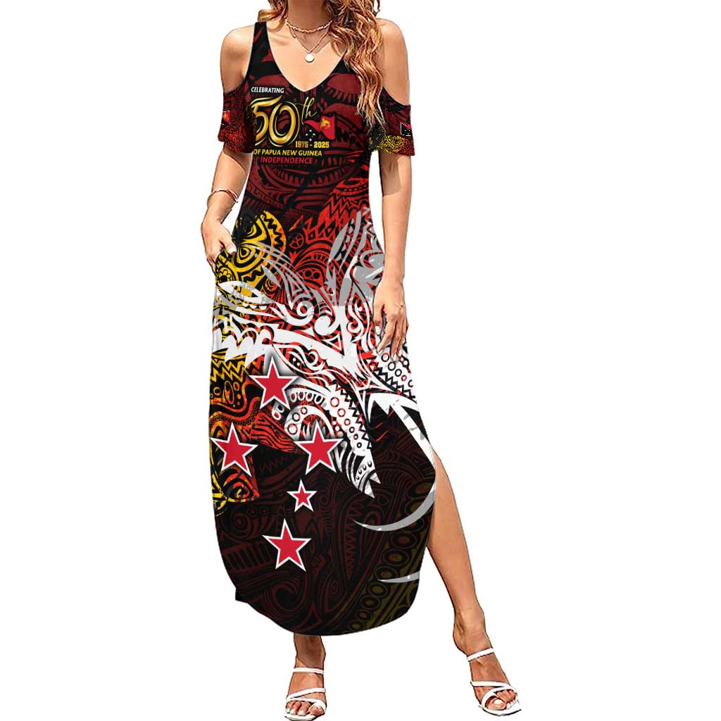 PNG 1975 - 2025 Family Matching Summer Maxi Dress and Hawaiian Shirt Papua New Guinea 50th Independence Anniversary