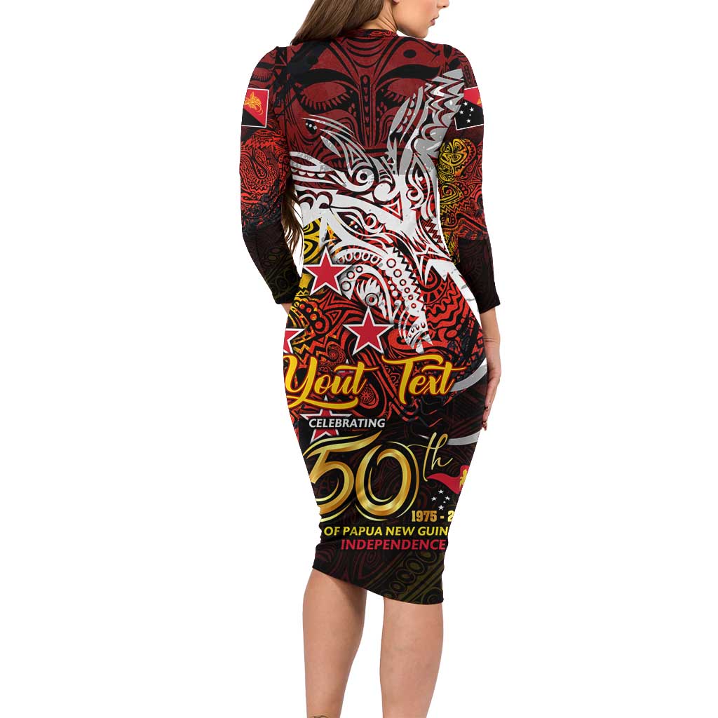 PNG 1975 - 2025 Long Sleeve Bodycon Dress Papua New Guinea 50th Independence Anniversary