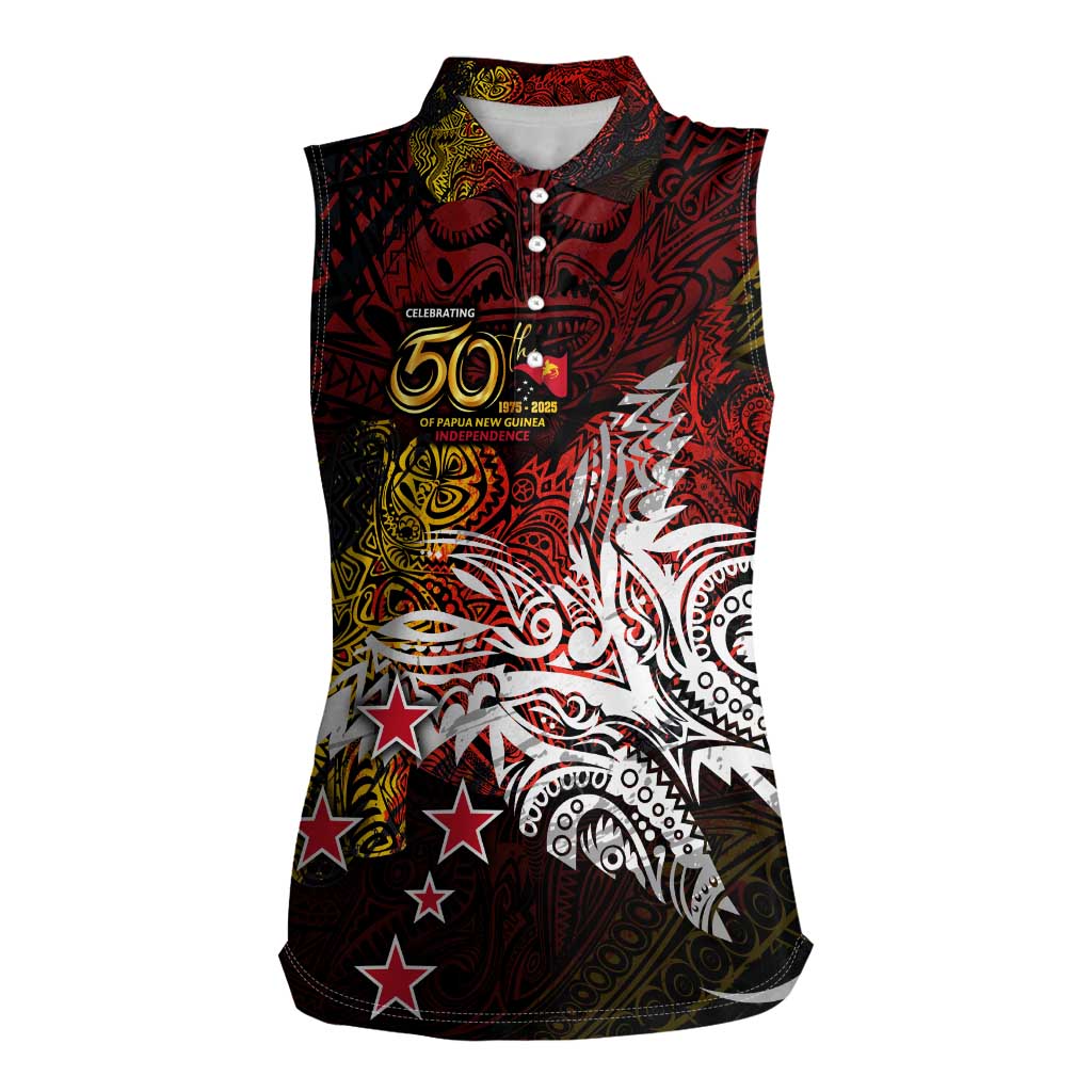 PNG 1975 - 2025 Women Sleeveless Polo Shirt Papua New Guinea 50th Independence Anniversary