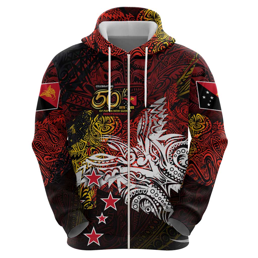 PNG 1975 - 2025 Zip Hoodie Papua New Guinea 50th Independence Anniversary