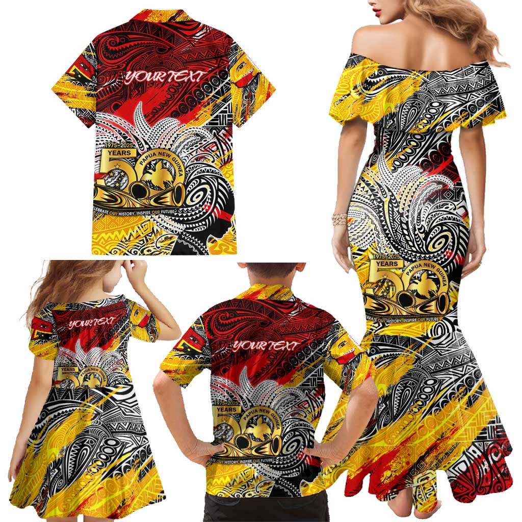 Papua New Guinea 50th Independence Day Family Matching Mermaid Dress and Hawaiian Shirt Celebrate Our History, Inspire Our Future