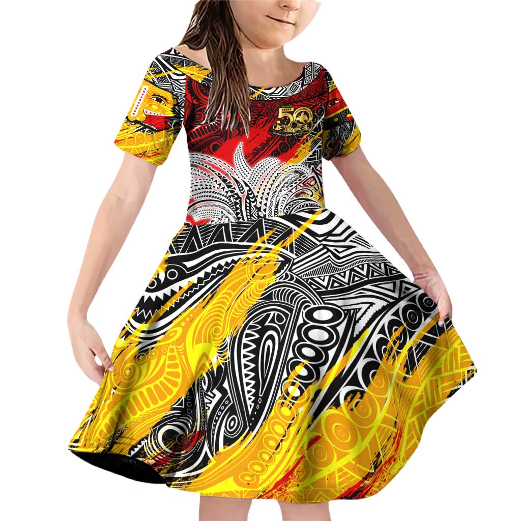 Papua New Guinea 50th Independence Day Family Matching Off Shoulder Short Dress and Hawaiian Shirt Celebrate Our History, Inspire Our Future