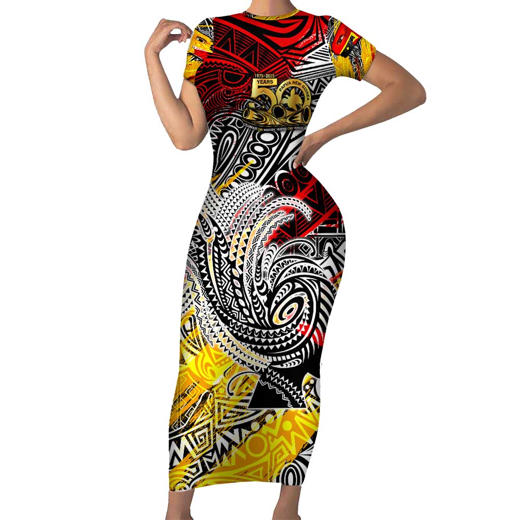 Papua New Guinea 50th Independence Day Family Matching Short Sleeve Bodycon Dress and Hawaiian Shirt Celebrate Our History, Inspire Our Future