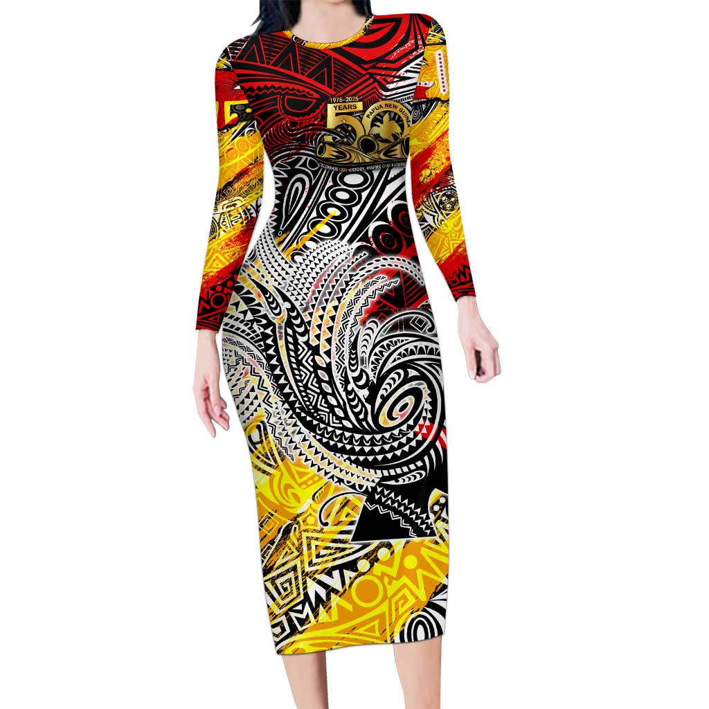 Papua New Guinea 50th Independence Day Long Sleeve Bodycon Dress Celebrate  Our History, Inspire Our Future