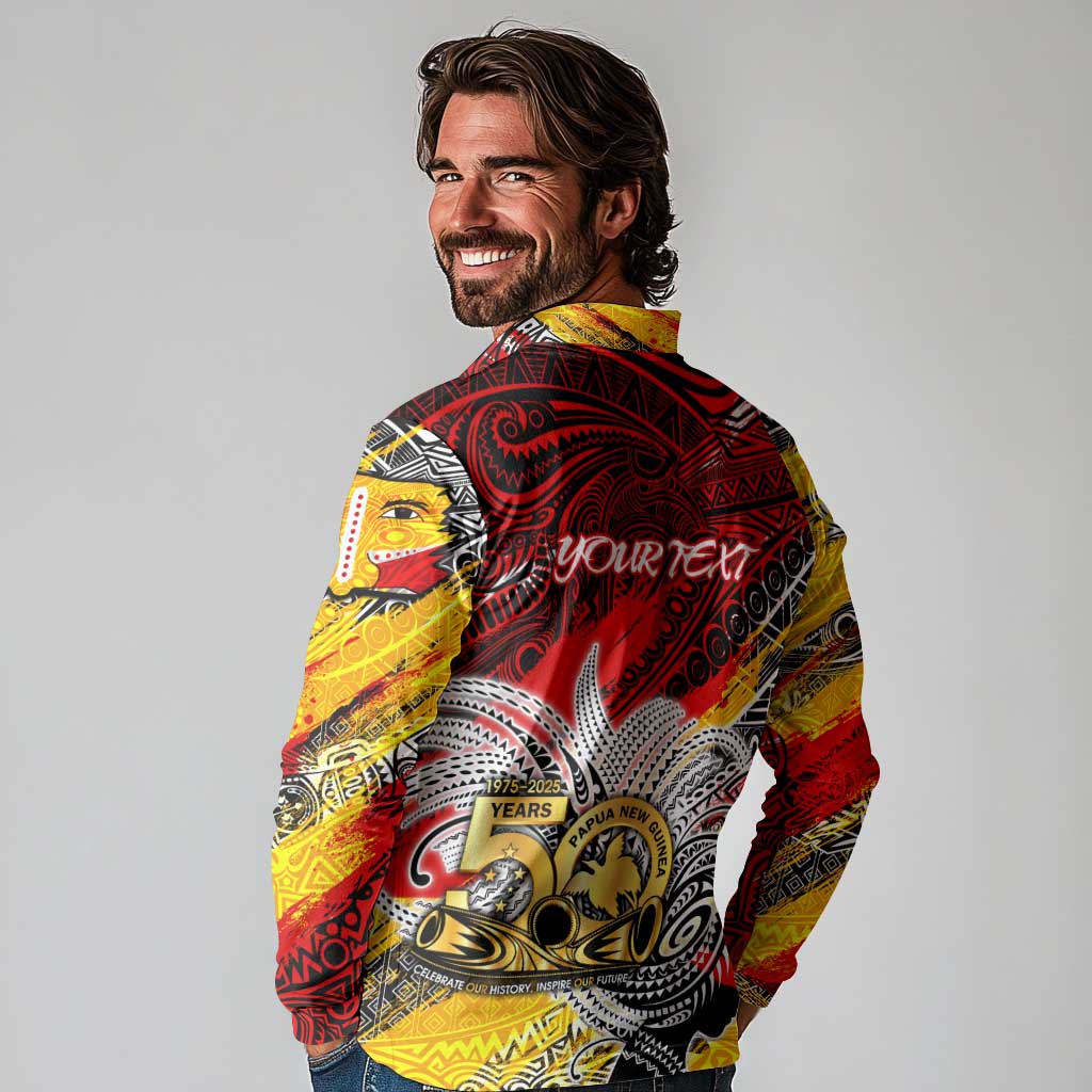 Papua New Guinea 50th Independence Day Long Sleeve Polo Shirt Celebrate Our History, Inspire Our Future