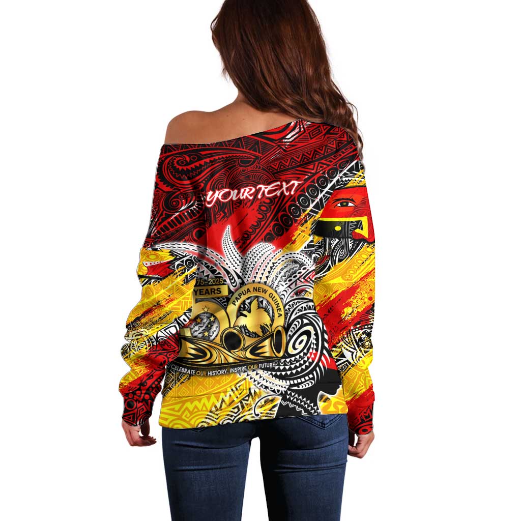 Papua New Guinea 50th Independence Day Off Shoulder Sweater Celebrate Our History, Inspire Our Future