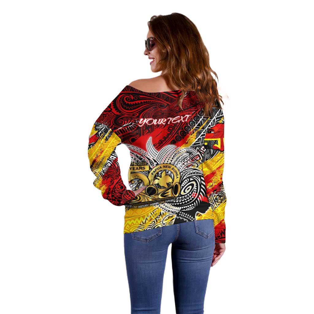Papua New Guinea 50th Independence Day Off Shoulder Sweater Celebrate Our History, Inspire Our Future