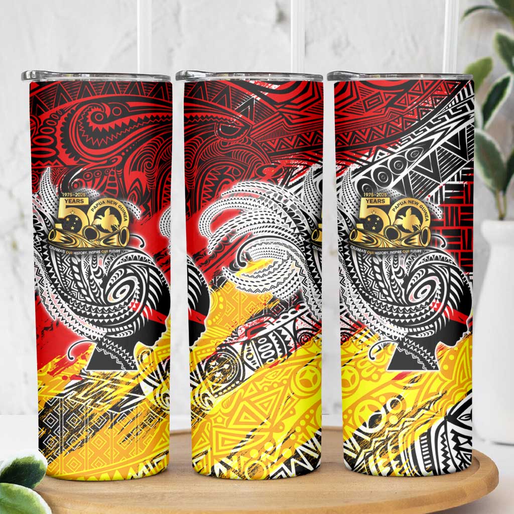 Papua New Guinea 50th Independence Day Skinny Tumbler Celebrate Our History, Inspire Our Future