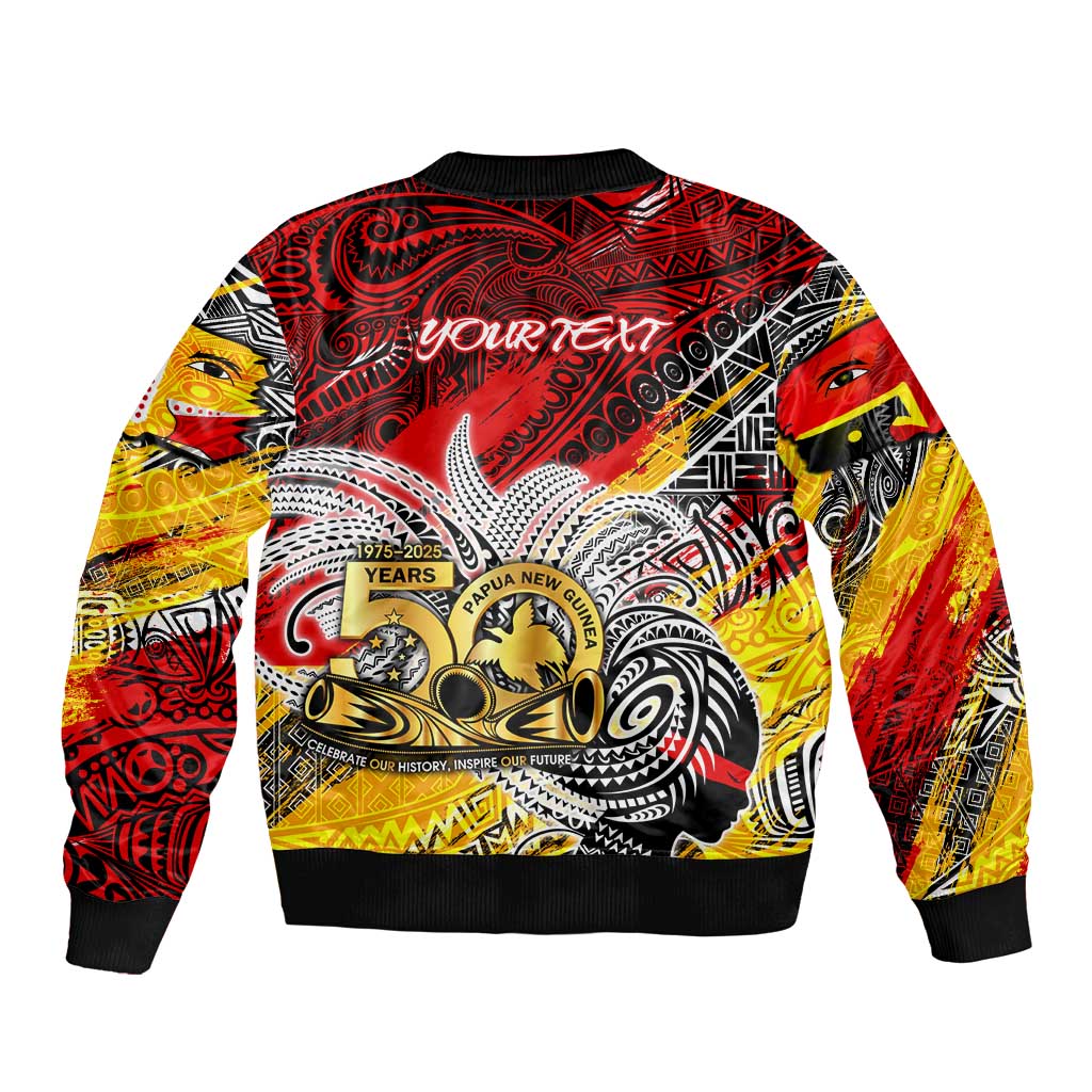 Papua New Guinea 50th Independence Day Sleeve Zip Bomber Jacket Celebrate Our History, Inspire Our Future