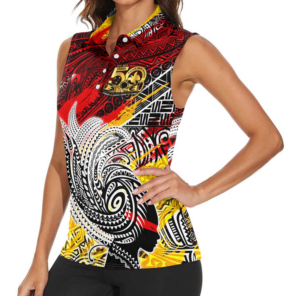Papua New Guinea 50th Independence Day Women Sleeveless Polo Shirt Celebrate Our History, Inspire Our Future