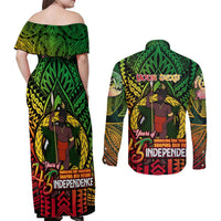 Vanuatu 45th Independence Anniversary Couples Matching Off Shoulder Maxi Dress and Long Sleeve Button Shirt Embracing Our Traditions Shaping Our Future