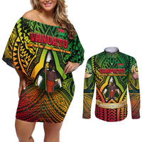 Vanuatu 45th Independence Anniversary Couples Matching Off Shoulder Short Dress and Long Sleeve Button Shirt Embracing Our Traditions Shaping Our Future