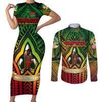 Vanuatu 45th Independence Anniversary Couples Matching Short Sleeve Bodycon Dress and Long Sleeve Button Shirt Embracing Our Traditions Shaping Our Future