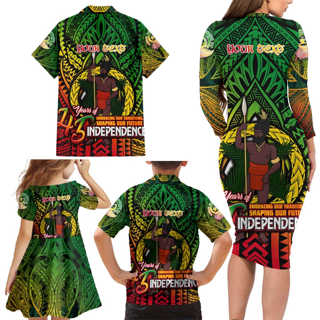 Vanuatu 45th Independence Anniversary Family Matching Long Sleeve Bodycon Dress and Hawaiian Shirt Embracing Our Traditions Shaping Our Future