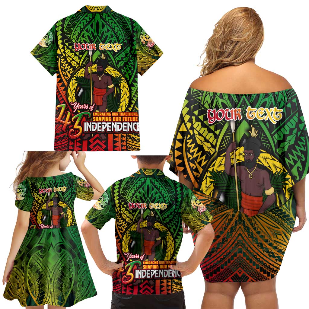 Vanuatu 45th Independence Anniversary Family Matching Off Shoulder Short Dress and Hawaiian Shirt Embracing Our Traditions Shaping Our Future