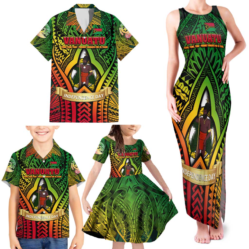 Vanuatu 45th Independence Anniversary Family Matching Tank Maxi Dress and Hawaiian Shirt Embracing Our Traditions Shaping Our Future