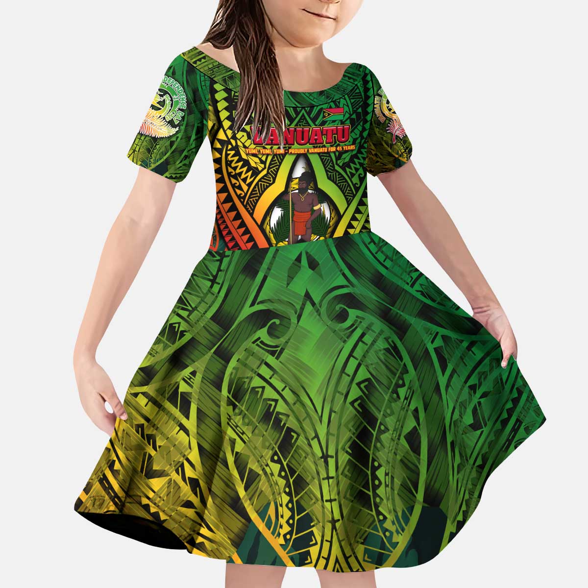 Vanuatu 45th Independence Anniversary Kid Short Sleeve Dress Embracing Our Traditions Shaping Our Future