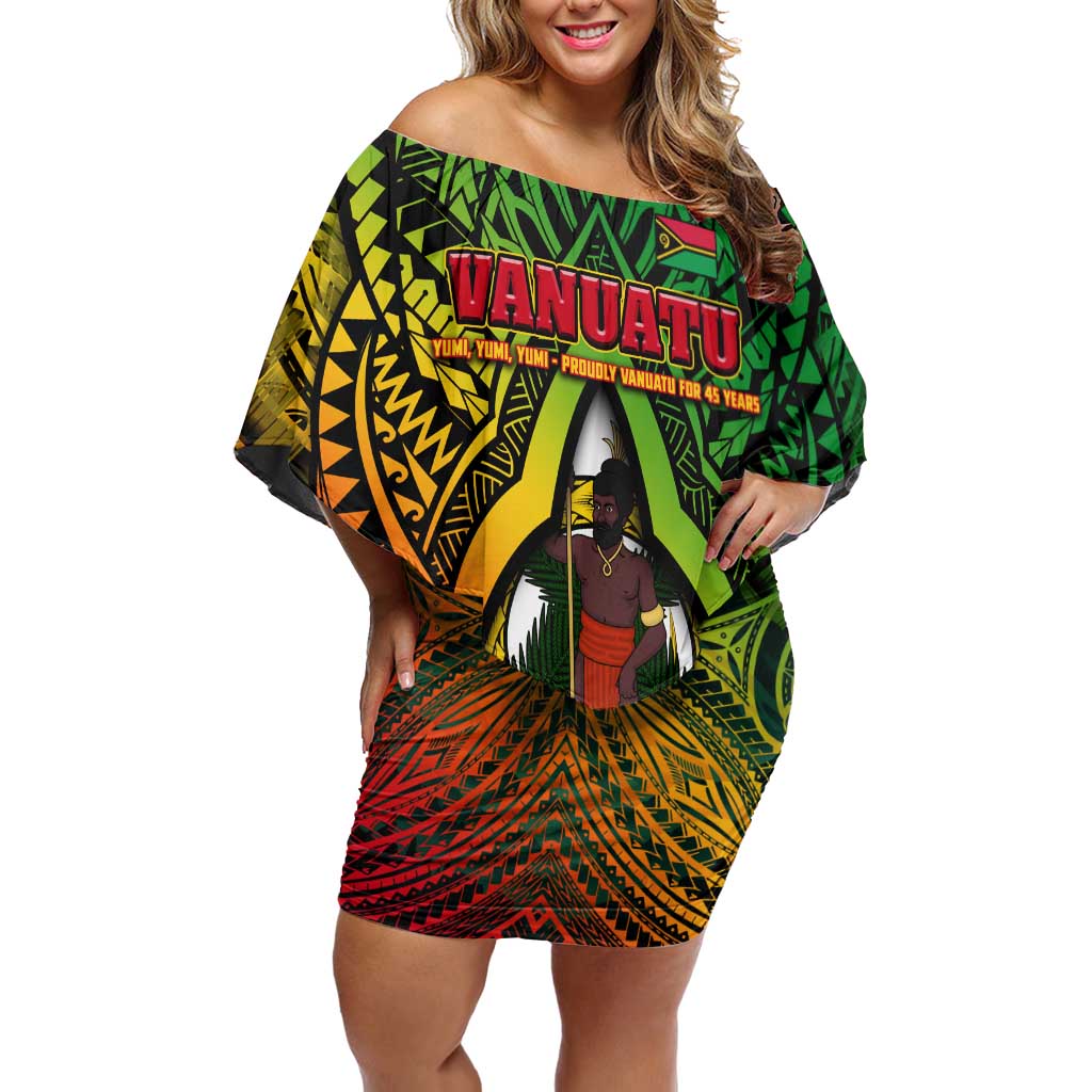 Vanuatu 45th Independence Anniversary Off Shoulder Short Dress Embracing Our Traditions Shaping Our Future