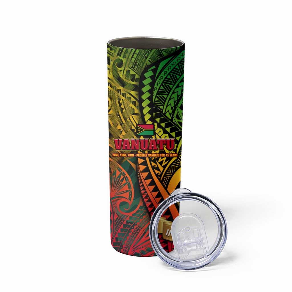 Vanuatu 45th Independence Anniversary Skinny Tumbler Embracing Our Traditions Shaping Our Future